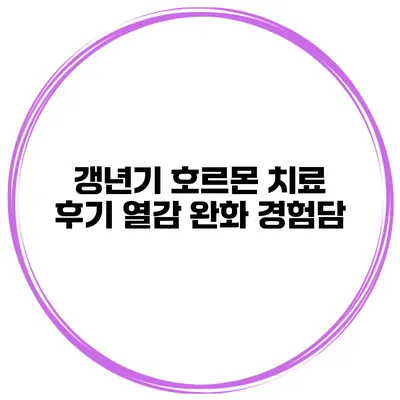 갱년기 호르몬 치료 후기: 열감 완화 경험담