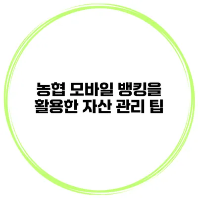농협 모바일 뱅킹을 활용한 자산 관리 팁