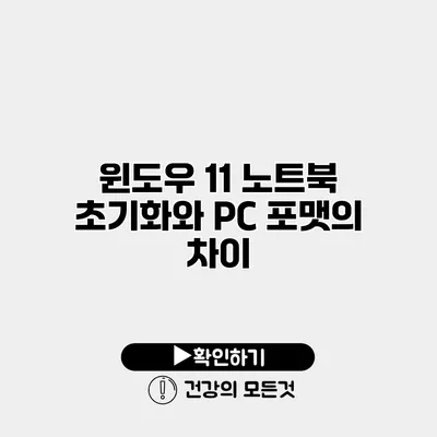 윈도우 11 노트북 초기화와 PC 포맷의 차이
